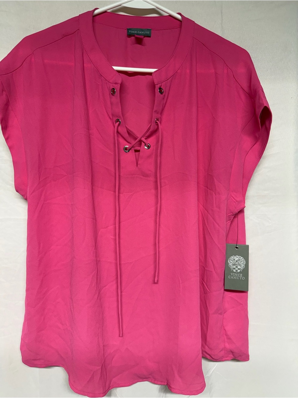 Vince Camuto Hot Pink Lace-Up Short Sleeve Blouse